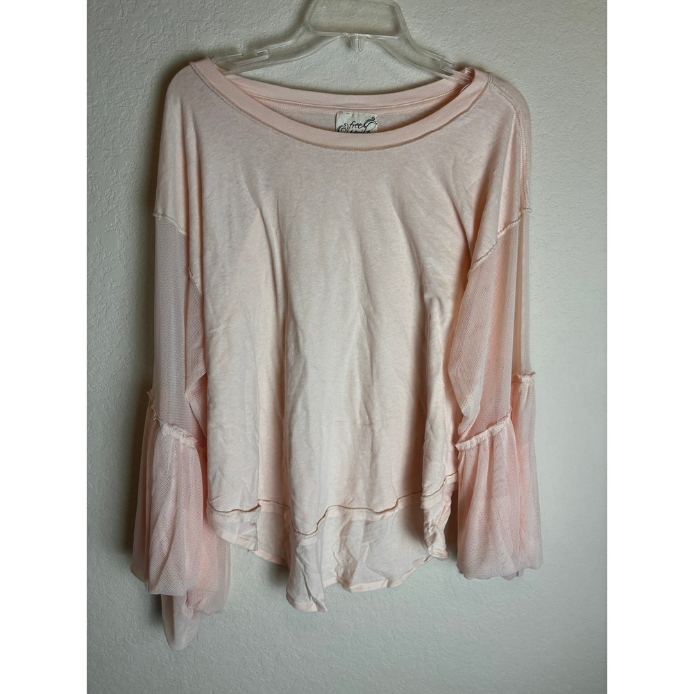 Free People Pink Mesh Bell Sleeve High Low Top OB675818 Womens XS